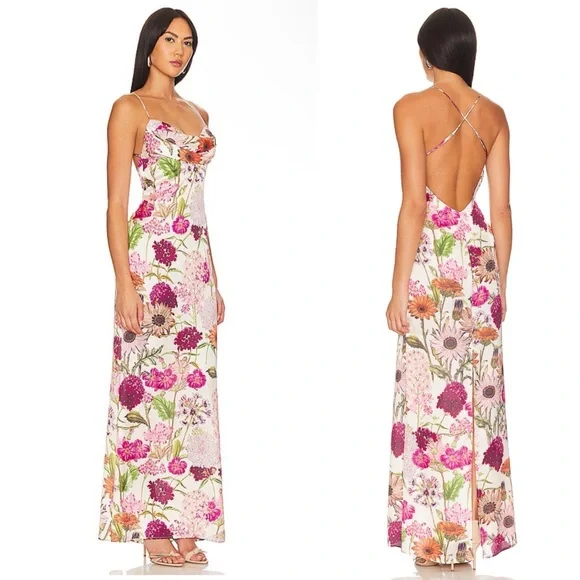NWT Katie May Tara Gown Cowl Neck Pink Daisy Floral Maxi Dress size XL $288 MSRP - Picture 4 of 9